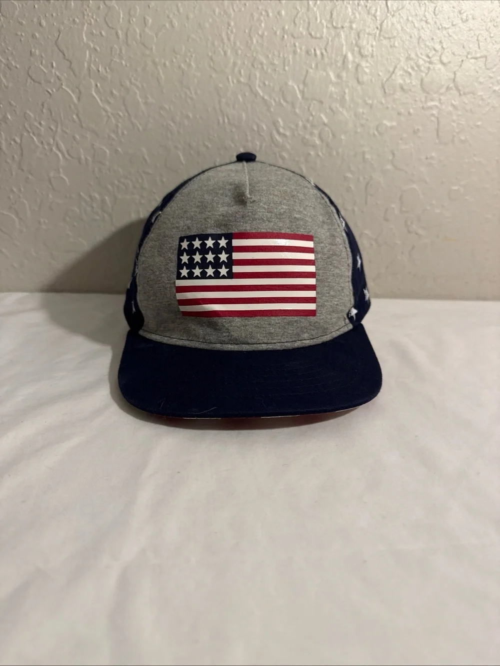 The Childrens Place Boys American Flag Star Print Snapback Hat Navy Gray S/M 4-7